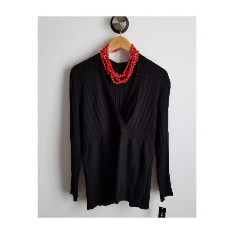 Style & Co Sweater Surplice V-Neck Ribbed Black XL NWT